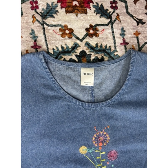 🌸Blair Blue Jean Shift Dress Women XL Floral Embroidered Denim Pockets Cottage - Picture 3 of 9